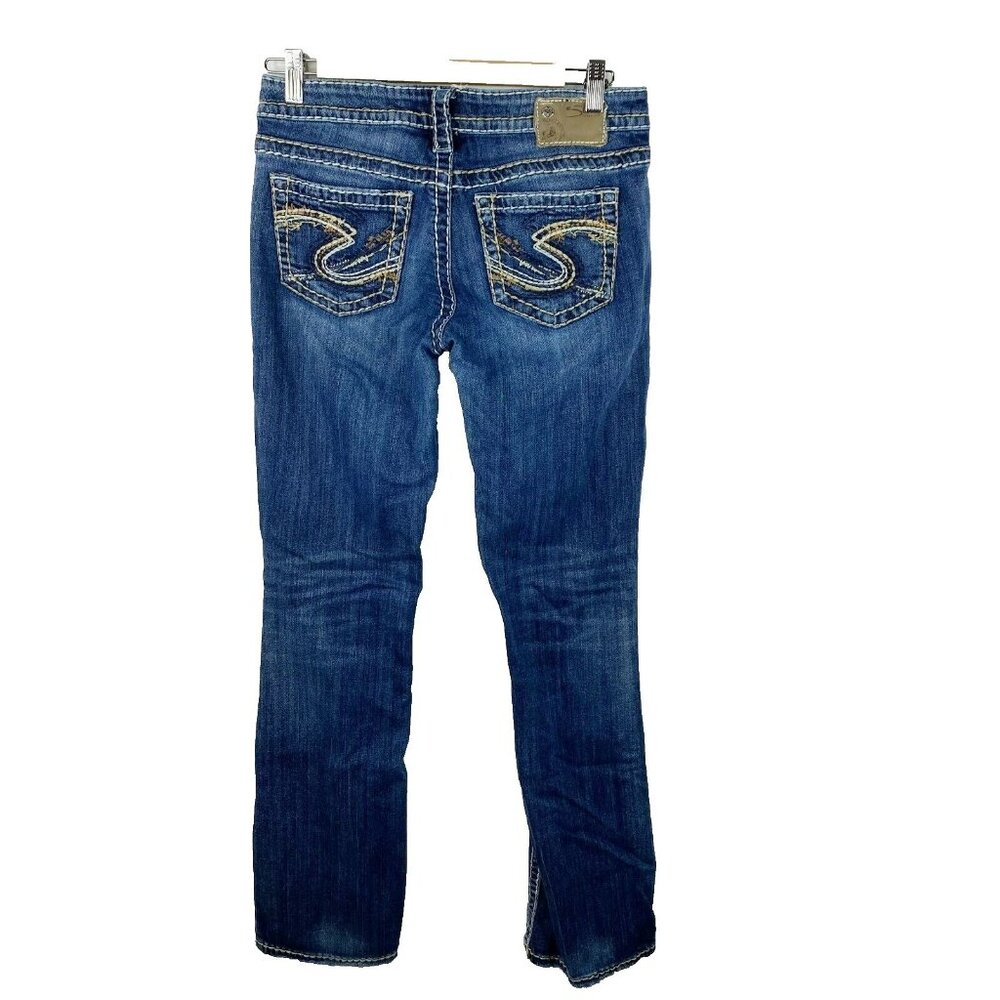 Silver Jeans Aiko Bootcut Denim Blue Womens Size 28 Thick Stitching Low Rise
